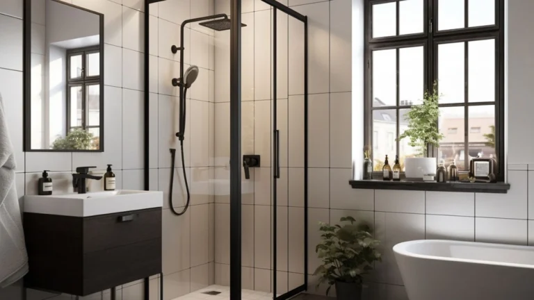 black framed shower doors